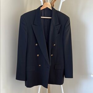 Navy Blue Double-Breasted Blazer with Gold Buttons. Light Fabric.